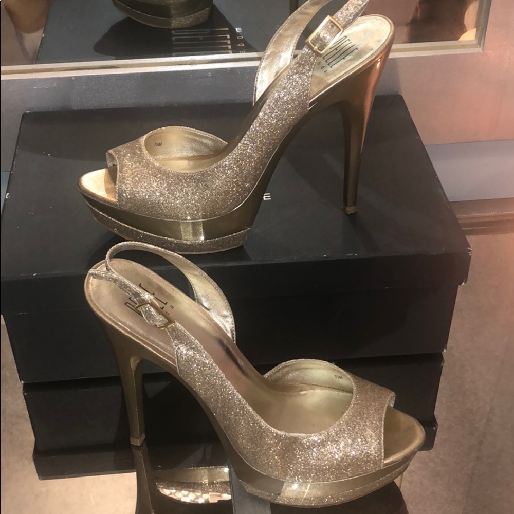 Pelle gold glitter heels